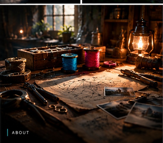 Puzzle workshop with tools and thread materials